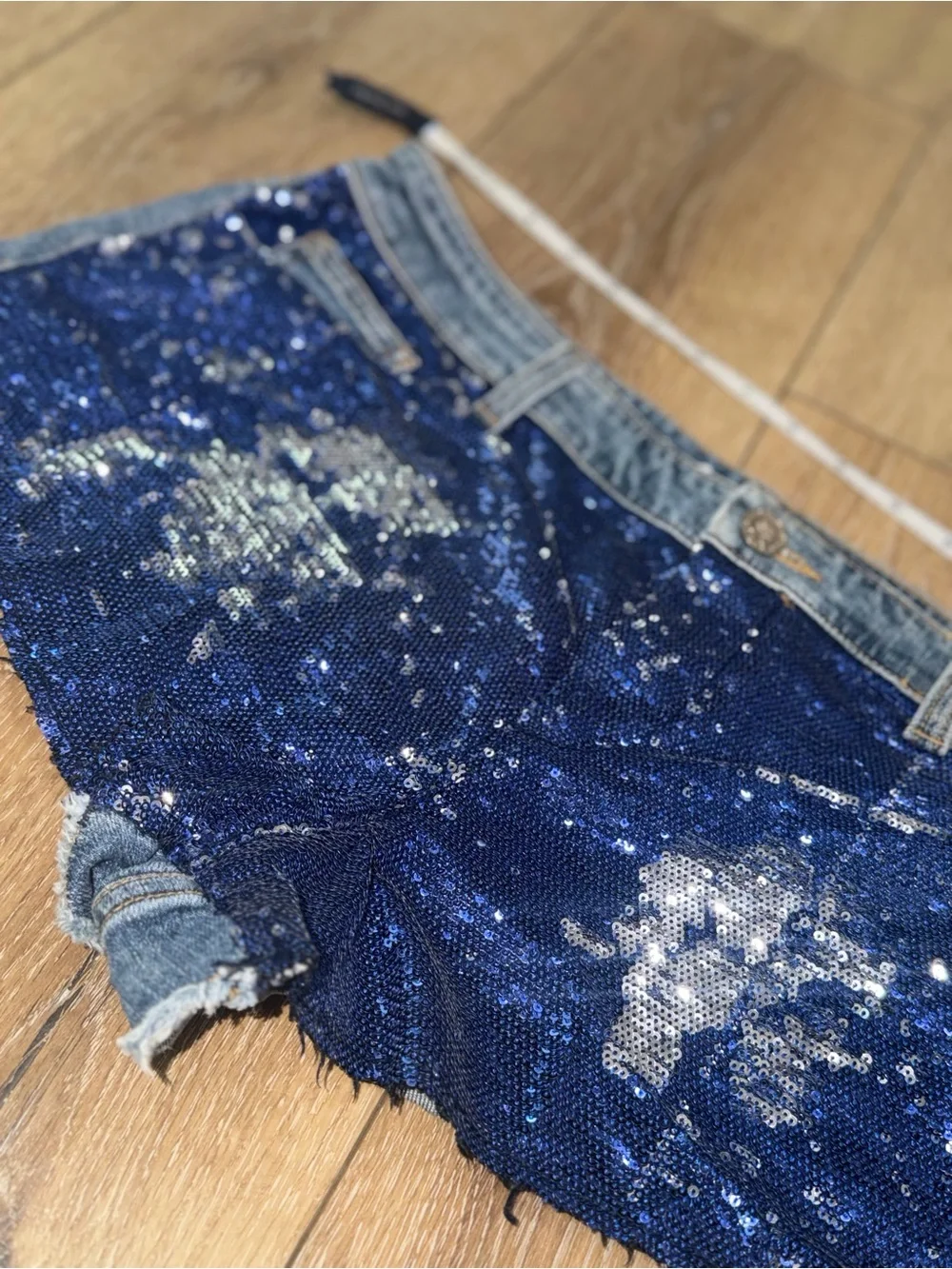 Victoria’s Secret‎ Blue Sequin Denim Jean Boyfriend Shorts Size 12